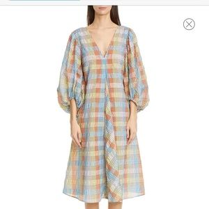 Ganni Puff Sleeve Multi-Colored Dress Midi Size 38